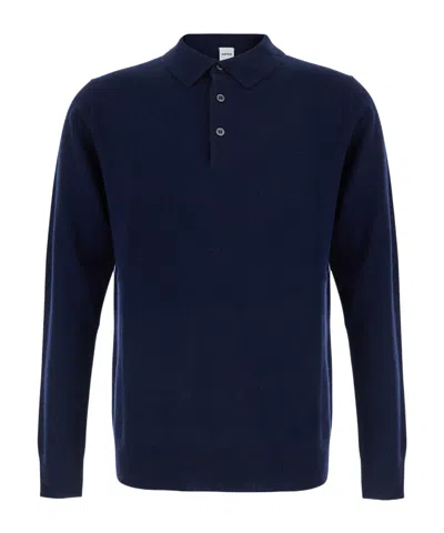 Aspesi Wool-cashmere Polo Knitted Sweater In Blue