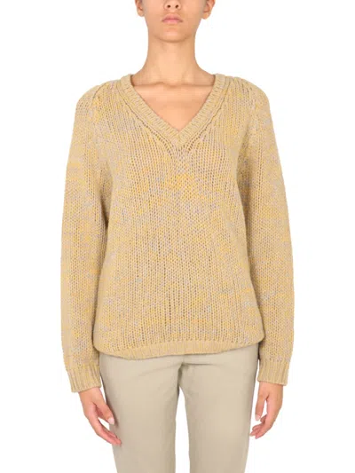 Aspesi Yellow Knitted V Neck Sweater