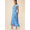 ASPIGA DEMI WRAP DRESS IN FLORAL BLUE AND WHITE