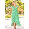 ASPIGA DEMI WRAP DRESS IN FLORAL GREEN AND WHITE