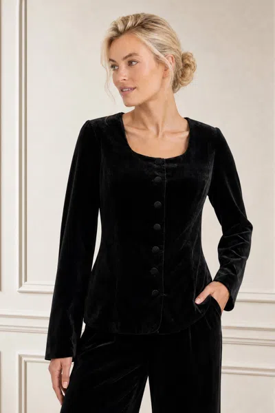 Aspiga , Ethical Ladies Button Through Velvet Top, Black, Smart Casual