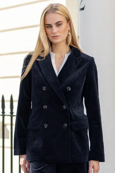 Aspiga , Ethical Ladies Double Breasted Corduroy Blazer, Deep Navy, Formal Event