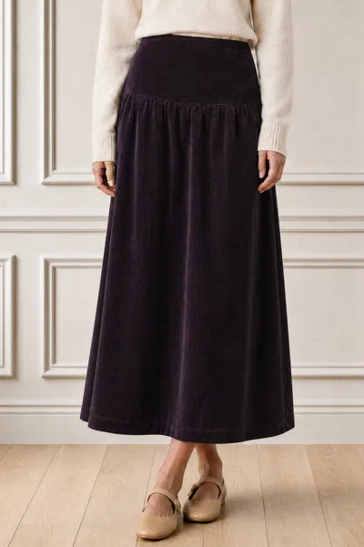 Aspiga , Ethical Ladies Dropped Waist Baby Cord Skirt, Aubergine, Autumn Style