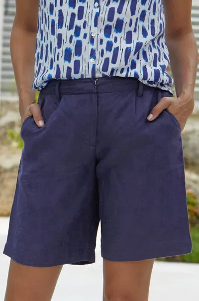 Aspiga Female Sustainable Alexandra Long Linen Shorts Navy Summer In Multi