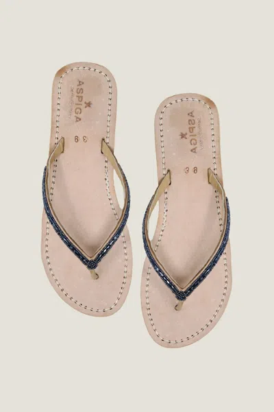 Aspiga Kenyan Beaded Classic Flip Flops Leather Bullet Navy Summer | 40 In Blue