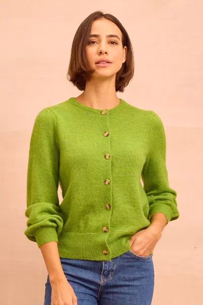 Aspiga Ladies Alpaca Blend Puff Sleeve Wool Cardigan Green | Xl/16 - (uk 16/us 12/eu 44)