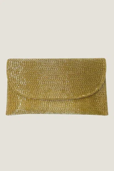 Aspiga Ladies Ethical Beaded Clutch Bag In Gold