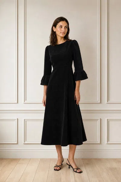 Aspiga Ladies Ethical Elizabeth Stretch Corduroy Midi Dress, Black
