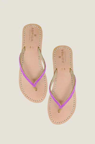 Aspiga Ladies Ethical Kenyan Beaded Classic Flip Flops Leather Pink Summer | 40 In Purple