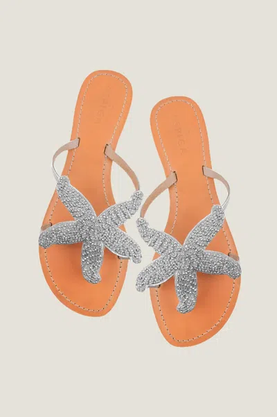 Aspiga Ladies Ethical Kenyan Beaded Starfish Sandals Silver Summer Holiday Flip Flops | 40