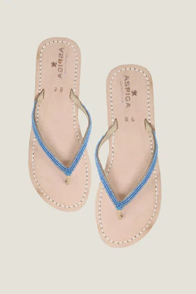 Aspiga Ladies Ethical Kenyan Classic Flip Flops Leather Light Blue Summer | 40