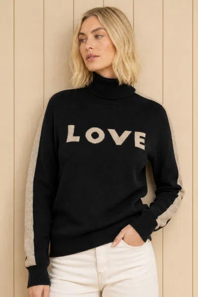 Aspiga Ladies Ethical Merino Wool Love Polo Neck Jumper Black Taupe Winter Layers Apres Ski