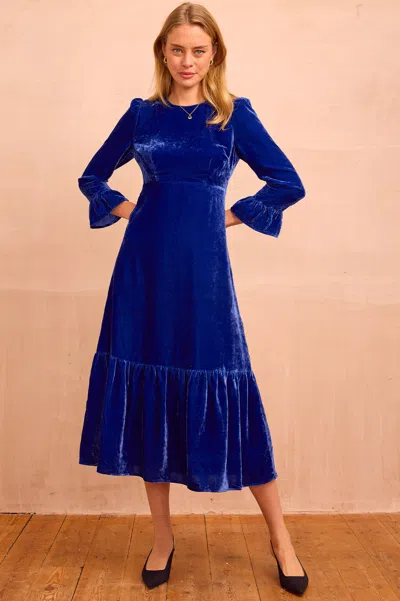 Aspiga Ladies Ethical Victoria Velvet Viscose Dress Azure Blue | Xs/8 - (uk 8/us 4/eu 36) | Regular Length 