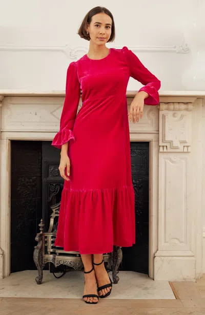 Aspiga Ladies Ethical Victoria Velvet Viscose Dress Bright Pink | Xl/16 - (uk 16/us 12/eu 44) | Regular Len In Red