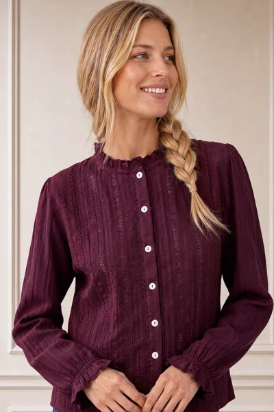 Aspiga Ladies Ethical Vienna Long Sleeve Cotton Blouse Burgundy In Purple