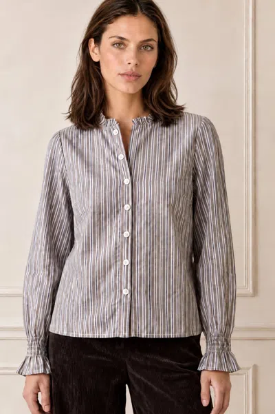 Aspiga Ladies Ethical Vienna Long Stripe Cotton Blouse Chocolate/off White In Multi