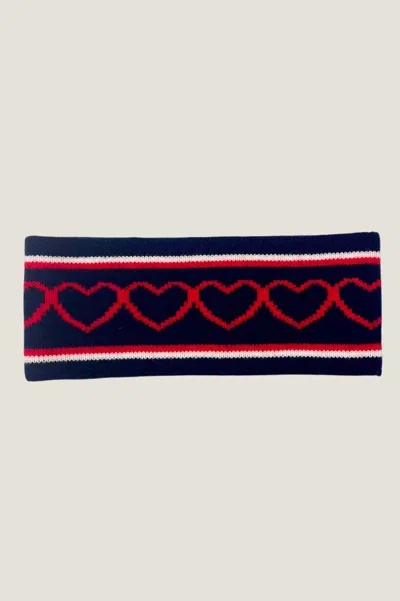 Aspiga Ladies Merino Wool Soft Heart Headband Winter Accessories Navy Red | One Size Size In Blue