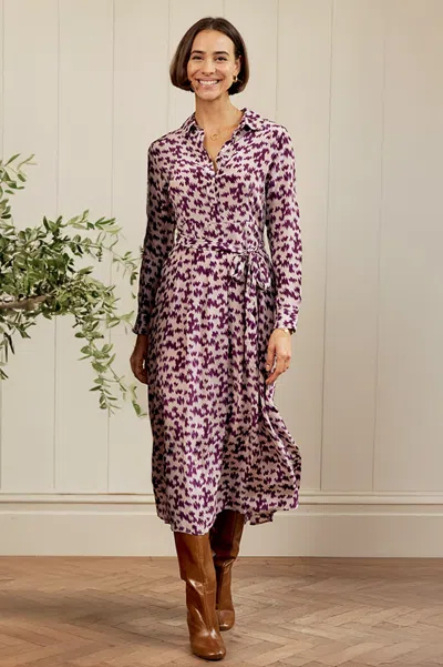 Aspiga Ladies Minette Viscose Crepe Printed Midi Shirt Dress Animal Print Purple/white | S/10 - (uk 10/us 6 In Multi