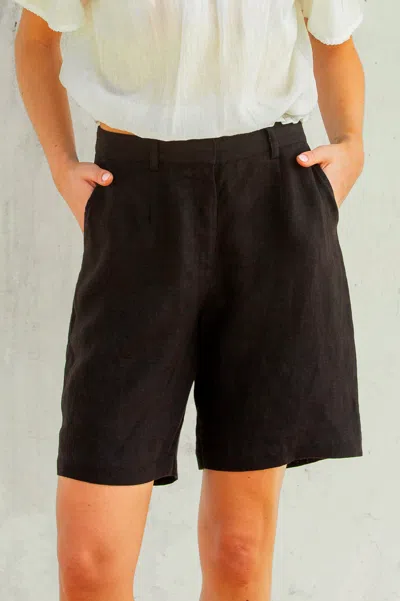 Aspiga Ladies Sustainable Alexandra Long Black Linen Shorts | S/10 - (uk 10/us 6/eu 38) In Brown