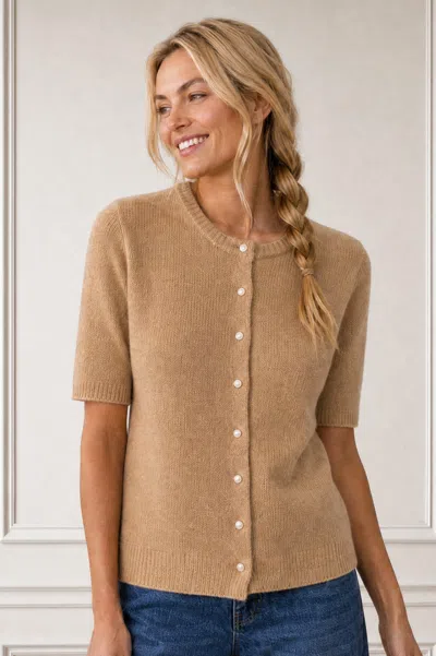 Aspiga , Ladies Sustainable Alpaca Blend Short Sleeve Cardigan, Light Camel In Brown