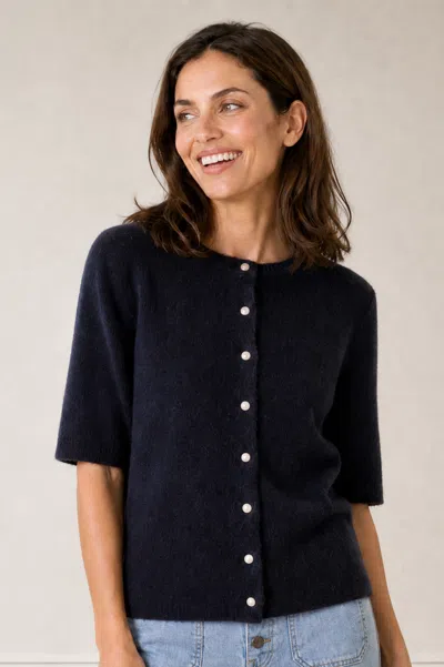 Aspiga , Ladies Sustainable Alpaca Blend Short Sleeve Cardigan, Navy In Blue
