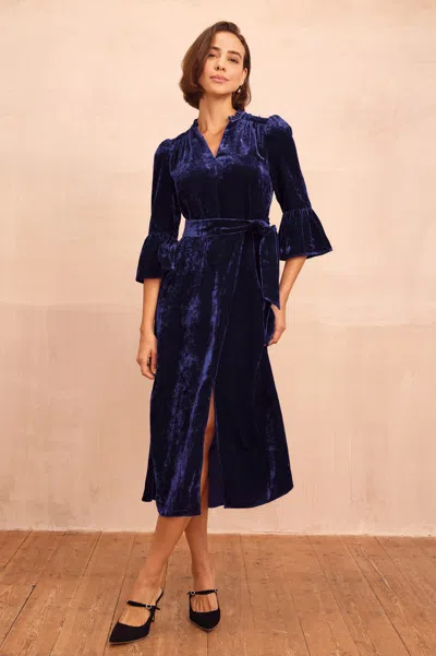 Aspiga Ladies Sustainable Astrid Velvet Dress Navy Winter Occasion Event | M/12 - (uk 12/us 8/eu 40) | Regu In Blue