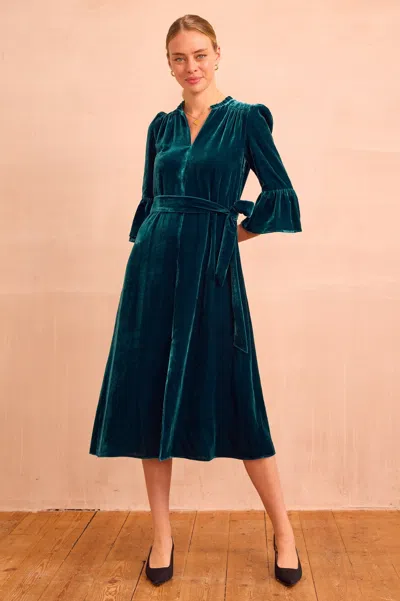 Aspiga Ladies Sustainable Astrid Velvet Dress Teal Winter Occasion Event | Xl/16 - (uk 16/us 12/eu 44) | Re In Blue