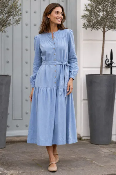 Aspiga Ladies Sustainable Baby Cord Midi Dress In Ice Blue Day Dress