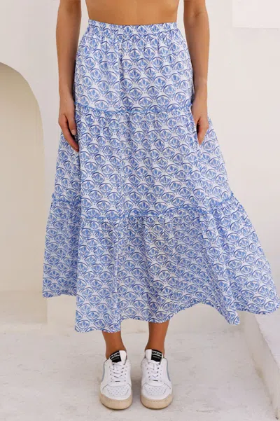 Aspiga Ladies Sustainable Bea Printed Organic Cotton Skirt Floral Summer Blue White | M/12 - (uk 12/us 8/eu