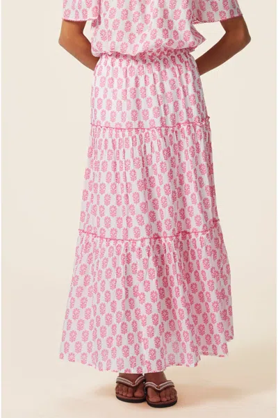 Aspiga Ladies Sustainable Bea Printed Organic Cotton Skirt Floral Summer Pink White | Xl/16 - (uk 16/us 12/