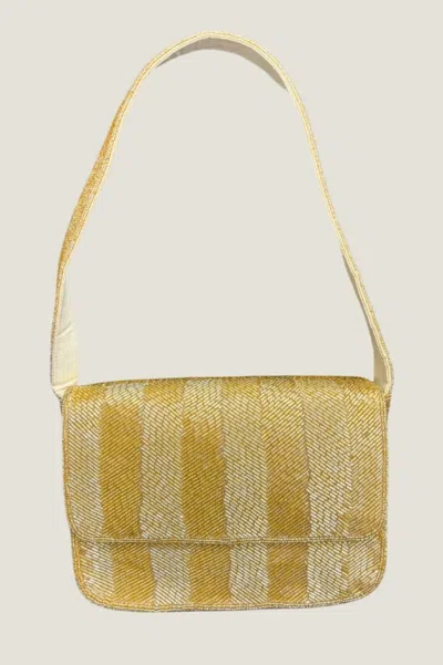 Aspiga Ladies Sustainable Beaded Crossbody Shoulder Bag Jute Stripe Gold | One Size Size