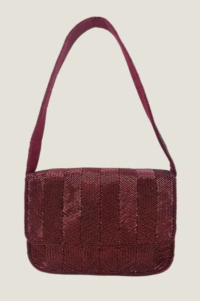 Aspiga Ladies Sustainable Beaded Crossbody Shoulder Bag Jute Stripe Wine Red Burgandy | One Size Size In Burgundy