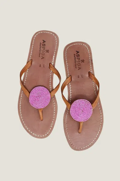 Aspiga Ladies Sustainable Beaded Handmade Sandals Leather And Glass Pink Summer Holiday | 41 In Brown