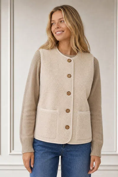 Aspiga Ladies Sustainable Borg Recycled Wool Blend Gilet Wool Cream White Autumn Layers In Gray
