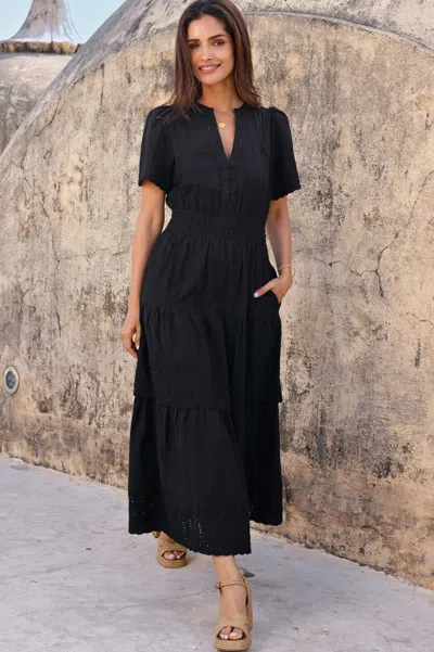 Aspiga Ladies Sustainable Broderie Sienna Short Sleeve Cotton Evening Dress Black | Xs/8 - (uk 8/us 4/eu 36