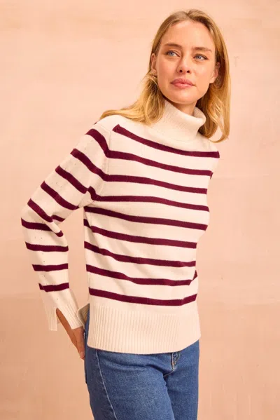 Aspiga Ladies Sustainable Cashmere Blend Striped Roll Neck Jumper | Fig | Xl/16 - (uk 16/us 12/eu 44) In Neutral