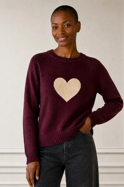 Aspiga Ladies Sustainable Cashmere Crew Neck Heart Jumper Burgundy/oat Autumn Knitwear