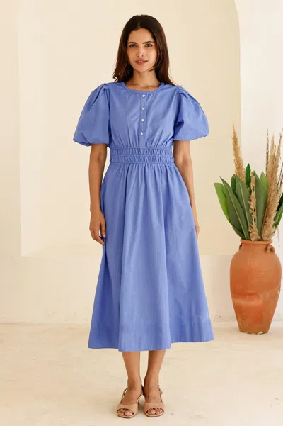 Ladies Sustainable Chambray Puff Sleeve Shirt Summer Dress | Xl/16 - (uk 16/us 12/eu 44) | Regular | In Blue from Aspiga