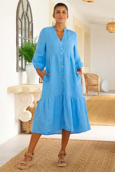 Aspiga Ladies Sustainable Charlotte Dress Linen Cornflower Blue Summer Holiday | Xl/16 - (uk 16/us 12/eu 44