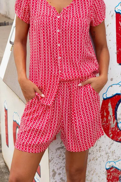 Aspiga Ladies Sustainable Cora Shorts Viscose Red White Summer Holiday Co Ord | S/10 - (uk 10/us 6/eu 38)