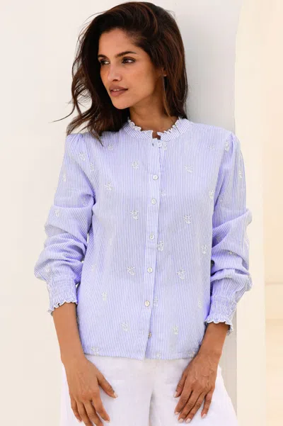 Aspiga Ladies Sustainable Cosima Shirt Cotton Striped Floral Blue White | S/10 - (uk 10/us 6/eu 38)