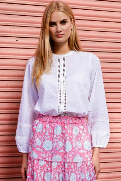 Aspiga Ladies Sustainable Cotton Dobby Lace Insert Blouse White | Xl/16 - (uk 16/us 12/eu 44)