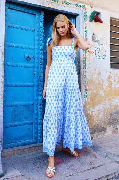 Aspiga Ladies Sustainable Cotton Tabitha Maxi Strap Dress Summer Holiday Pineapple Pattern Blue Xxs-xl | Xl In Multi