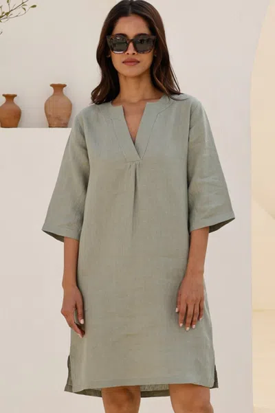 Aspiga Ladies Sustainable Diana Dress Linen Khaki Summer | L/14 - (uk 14/us 10/eu 42) | Regular Length | In Gray