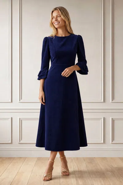 Aspiga Ladies Sustainable Elizabeth Stretch Corduroy Midi Dress In Atlantic Blue