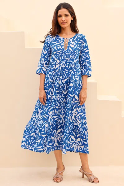 Aspiga Ladies Sustainable Emma Organic Cotton Cobalt Pattern Summer Midi Dress | Xxl/18 - (uk 18/us 14/eu 4 In Blue