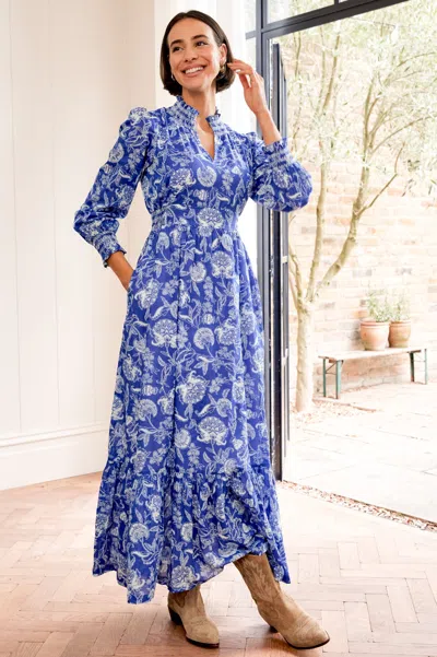 Aspiga Ladies Sustainable Emmeline Maxi Summer Wedding Guest Evening Dress Cobalt Blue White | S/10 - (uk 1