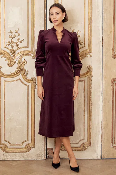 Aspiga Ladies Sustainable Enid Stretch Corduroy Cotton Dress Burgundy Autumn Event