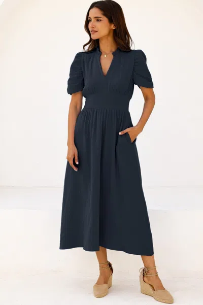 Aspiga Ladies Sustainable Esha Cheesecloth Cotton Dress Navy Blue | S/10 - (uk 10/us 6/eu 38) | Regular Len