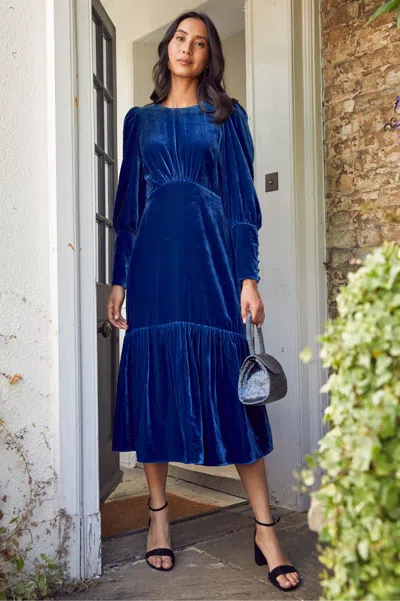 Aspiga Ladies Sustainable Esmee Velvet Dress Blue Sapphire Winter Wedding | Xl/16 - (uk 16/us 12/eu 44) | R